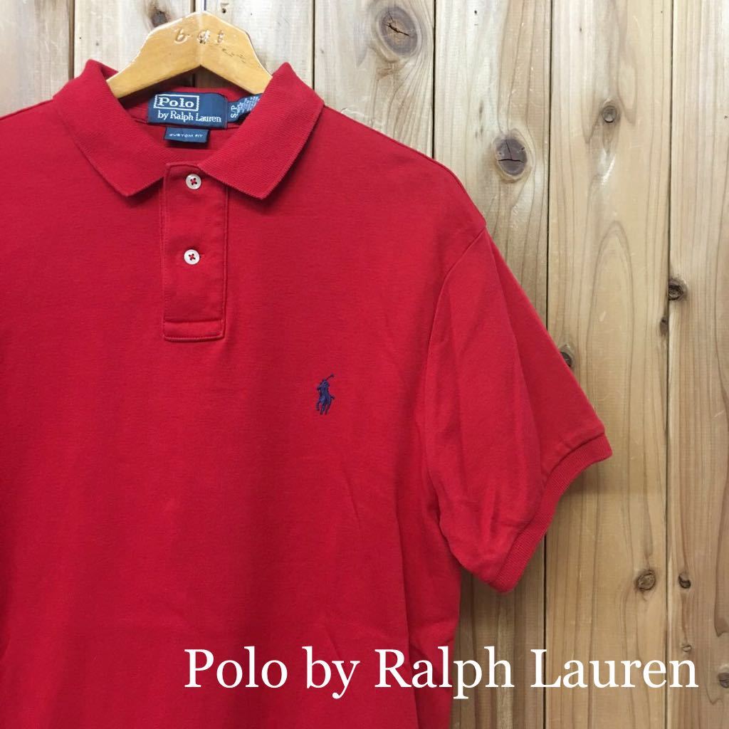 90s USA直輸入〈Polo by Ralph Lauren〉ポロ ラルフローレン◇size S / CUSTOM FIT 赤 半袖 ポロシャツ 柔らかコットンシャツ☆_画像1