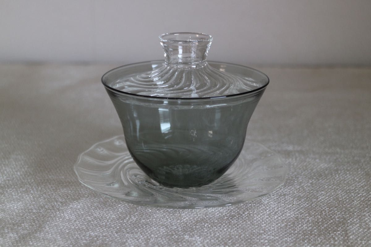 glass atelierえむにFlowの蓋碗 グレー茶器耐熱ガラス水上竜太 glass atelierえむにFlowの蓋碗 グレー茶器耐熱ガラス水上竜太
