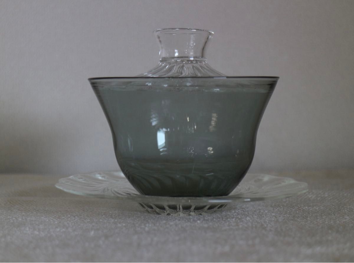 glass atelierえむにFlowの蓋碗 グレー茶器耐熱ガラス水上竜太 glass atelierえむにFlowの蓋碗 グレー茶器耐熱ガラス水上竜太