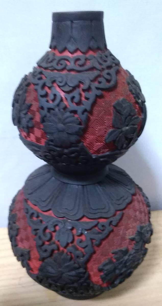 中国美術　剔黒文瓢箪形瓶　（唐物堆朱堆黒花瓶）　煎茶道具　古美術品　香道具_画像4