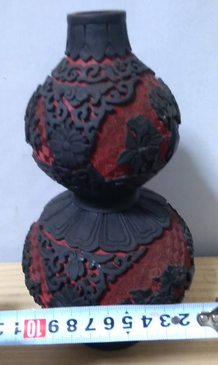 中国美術　剔黒文瓢箪形瓶　（唐物堆朱堆黒花瓶）　煎茶道具　古美術品　香道具_画像5