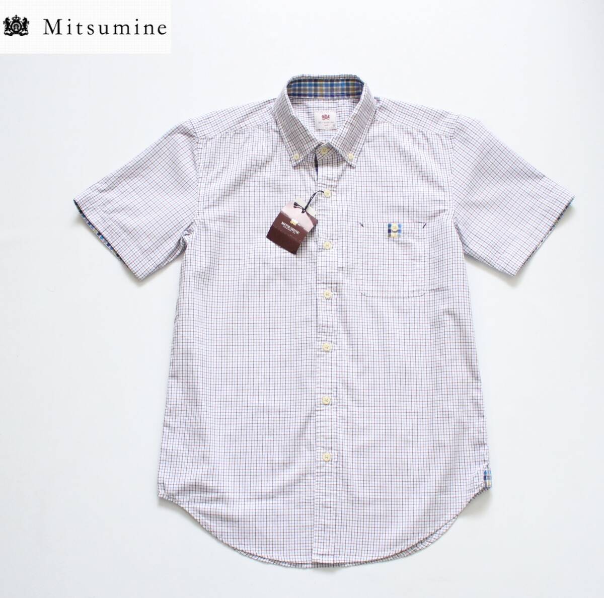 未使用【 MITSUMINE ミツミネ 】チェック コットン 半袖シャツ Mサイズ MSCA-31603 ボタンダウン 胸ポケ
