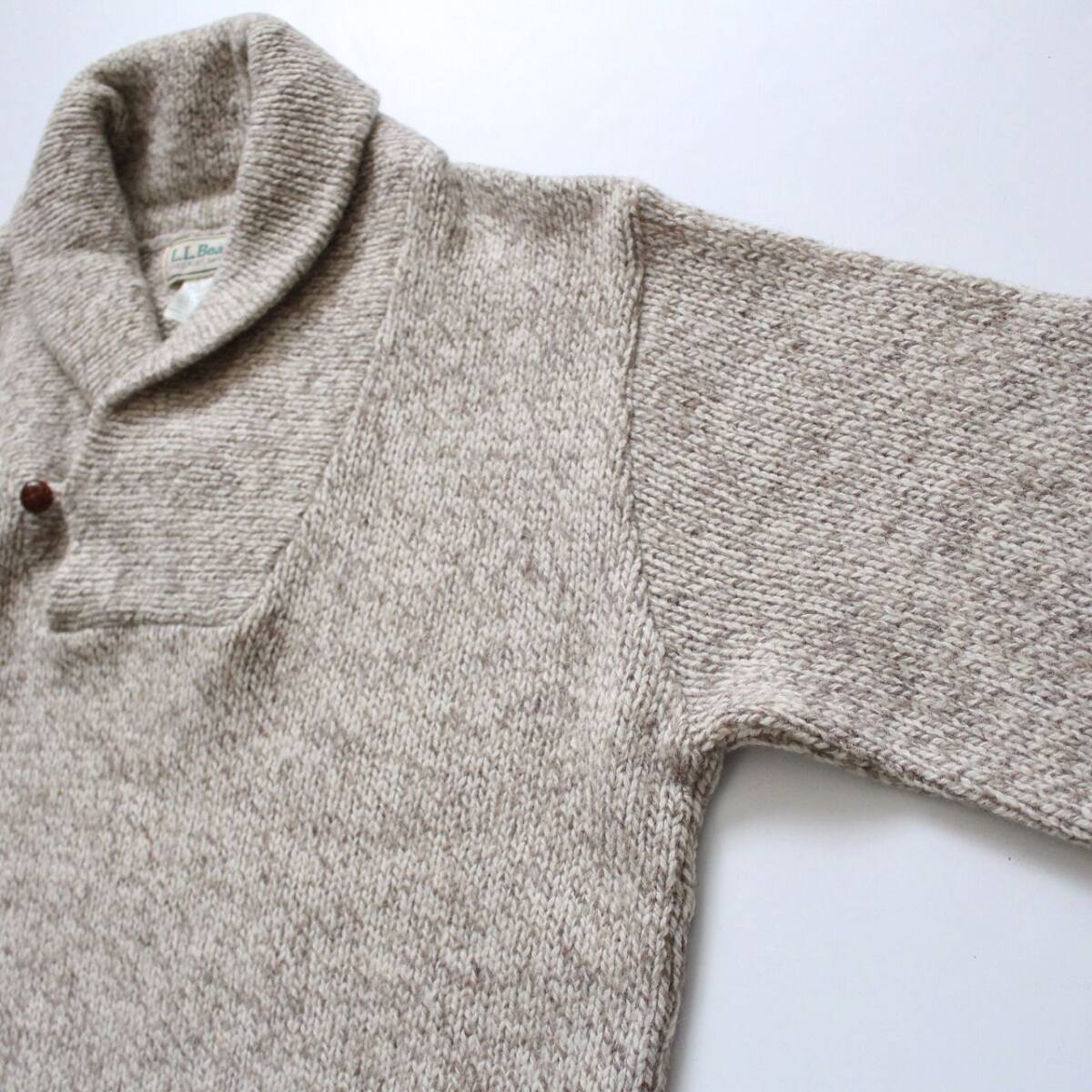 USA製【 L.L.Bean エルエルビーン 】ウールニット ショールカラー セーター S/大きめ プルオーバー オールド古着 ベージュ アメカジ 杢