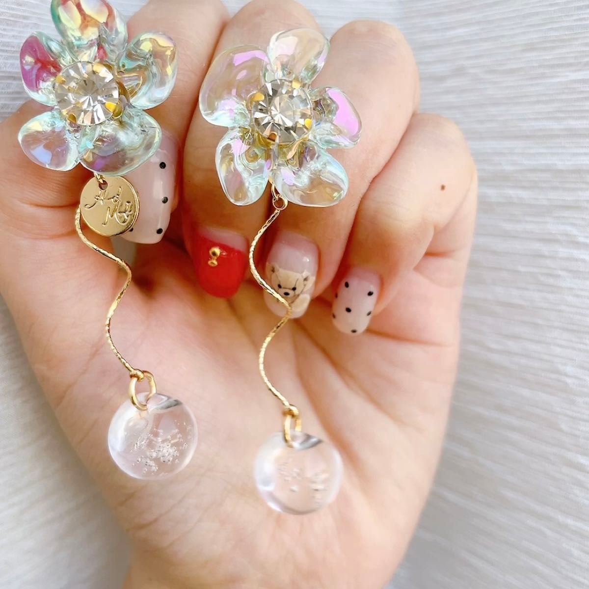 【1368】 ハンドメイドイヤリング 大ぶりイヤリング アクセサリー 金具変更