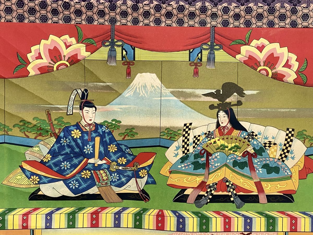 時代物 掛軸『雛壇図』ひな祭り 三段飾り雛人形 61×170cm 紙本 時代物 掛軸『雛壇図』ひな祭り 三段飾り雛人形 61×170cm 紙本