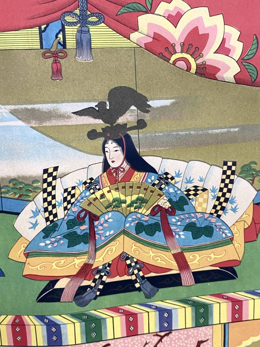 時代物 掛軸『雛壇図』ひな祭り 三段飾り雛人形 61×170cm 紙本 時代物 掛軸『雛壇図』ひな祭り 三段飾り雛人形 61×170cm 紙本