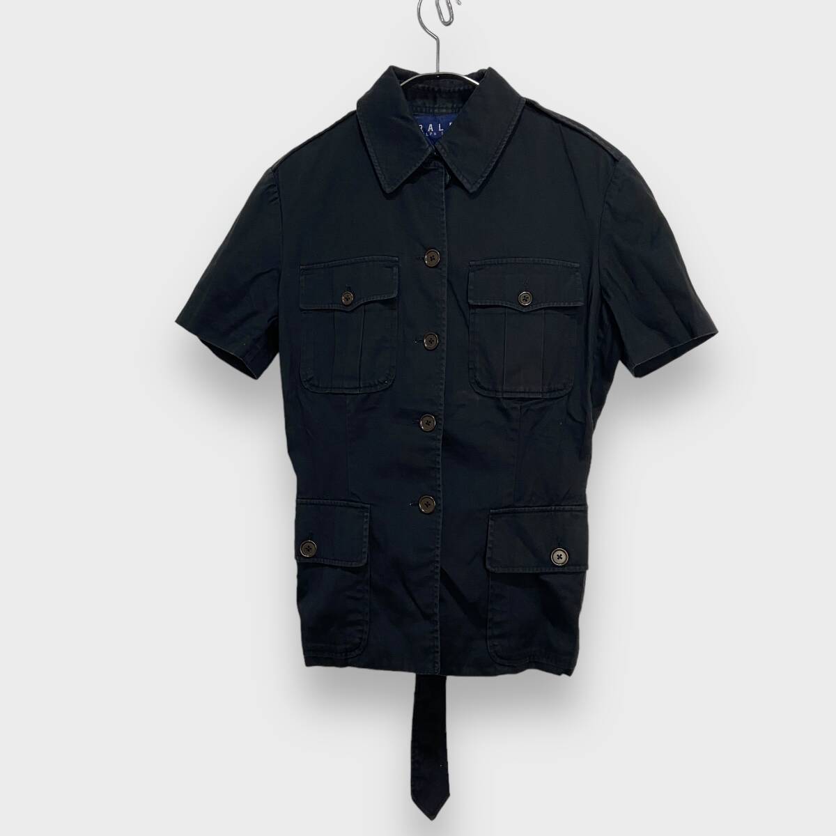 送料無料☆RalphLauren☆ラルフローレン☆半袖サファリシャツジャケット☆黒☆11（L〜XL相当）☆F24M_画像1