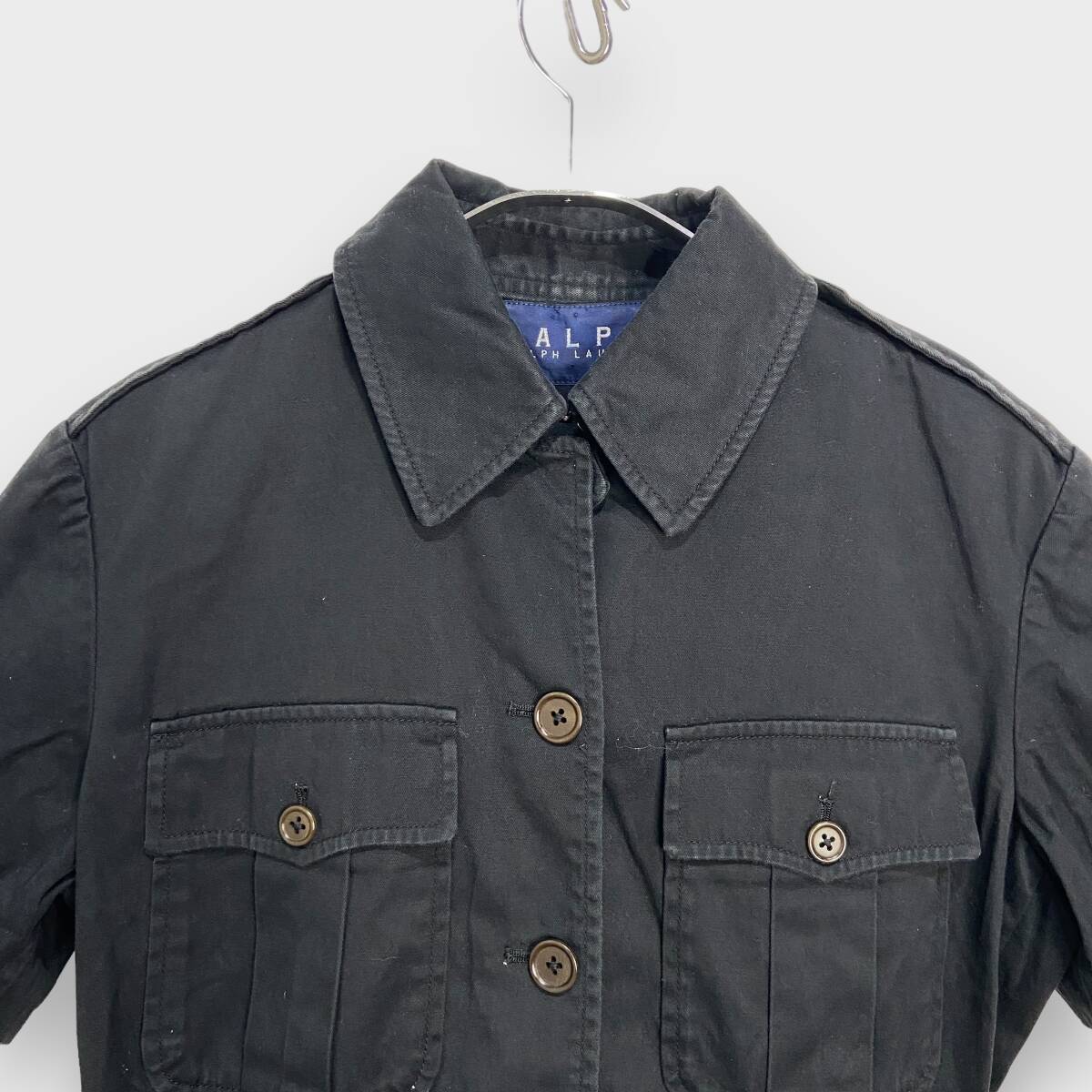 送料無料☆RalphLauren☆ラルフローレン☆半袖サファリシャツジャケット☆黒☆11（L〜XL相当）☆F24M_画像2