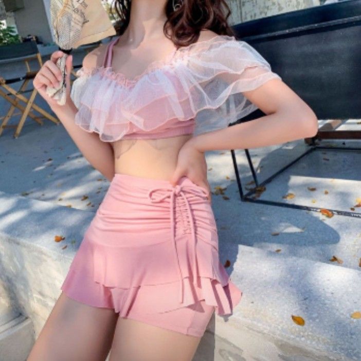 水着・ レディース ビキニ セパレート ピンク L レース フリル 水着・ レディース ビキニ セパレート ピンク L レース フリル
