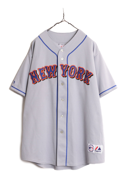MLB オフィシャル Majestic メッツ ベースボール シャツ メンズ XXL 程 ユニフォーム ゲームシャツ メジャーリーグ 野球 半袖シャツ 重ね着