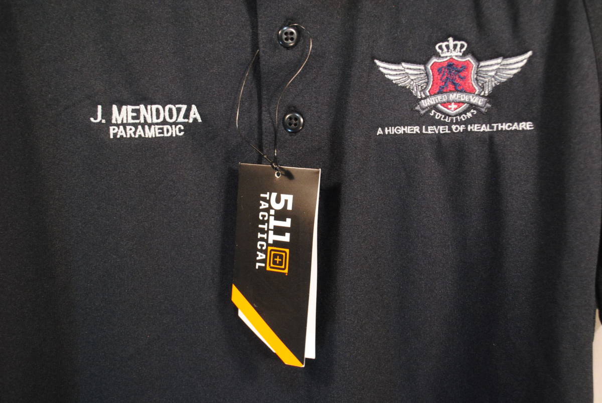 68 新品 半袖 ポロシャツ　United Medevac Solutions Paramedic Paramedic 救急隊員 J.Mendoza USサイズL　5.11 Tactical Series ポリ100% _画像2