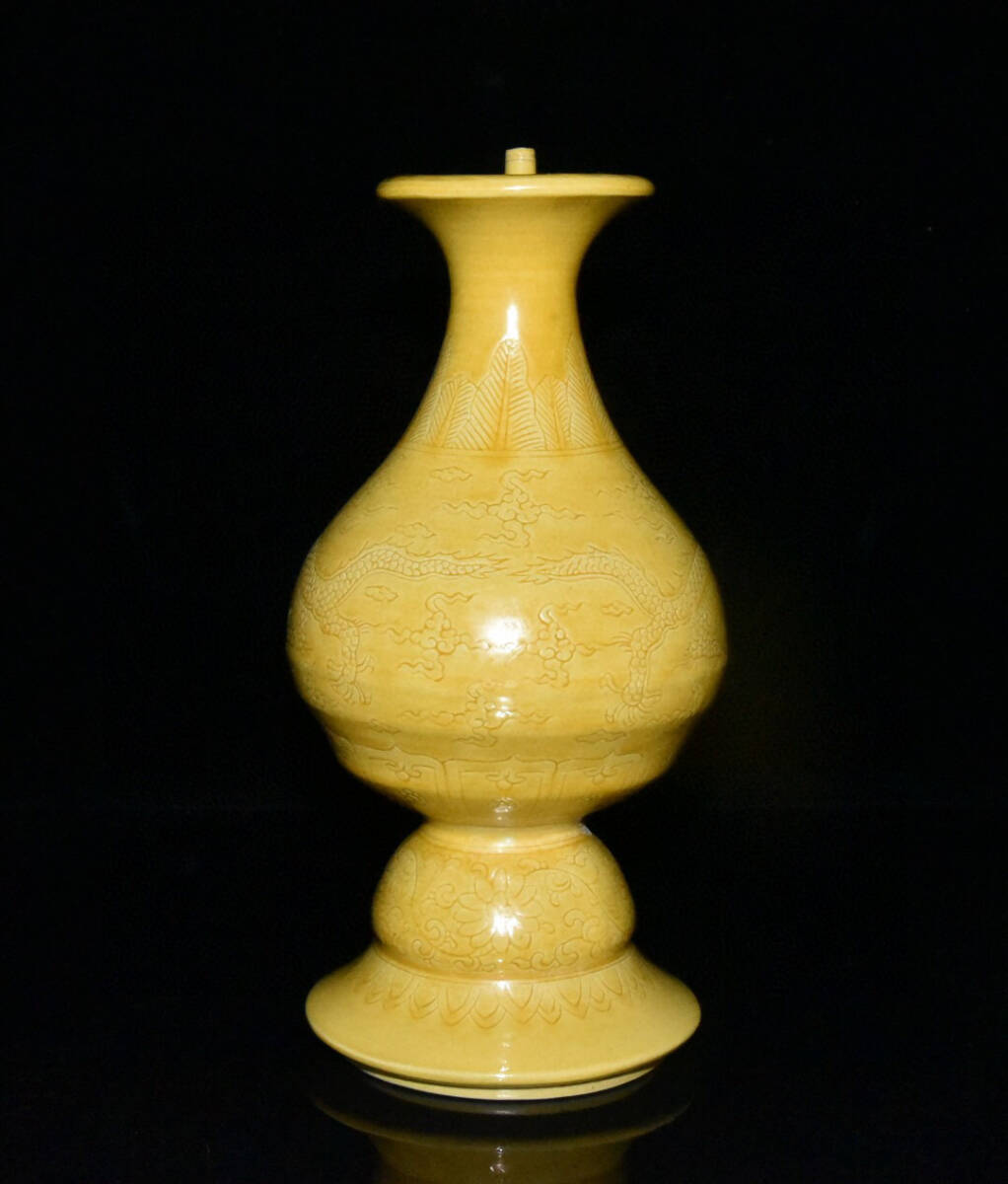 仁 『明 弘治年製款 古陶瓷品 黄釉 龍紋 執壺』極細工 古賞物 仁 『明 弘治年製款 古陶瓷品 黄釉 龍紋 執壺』極細工 古賞物