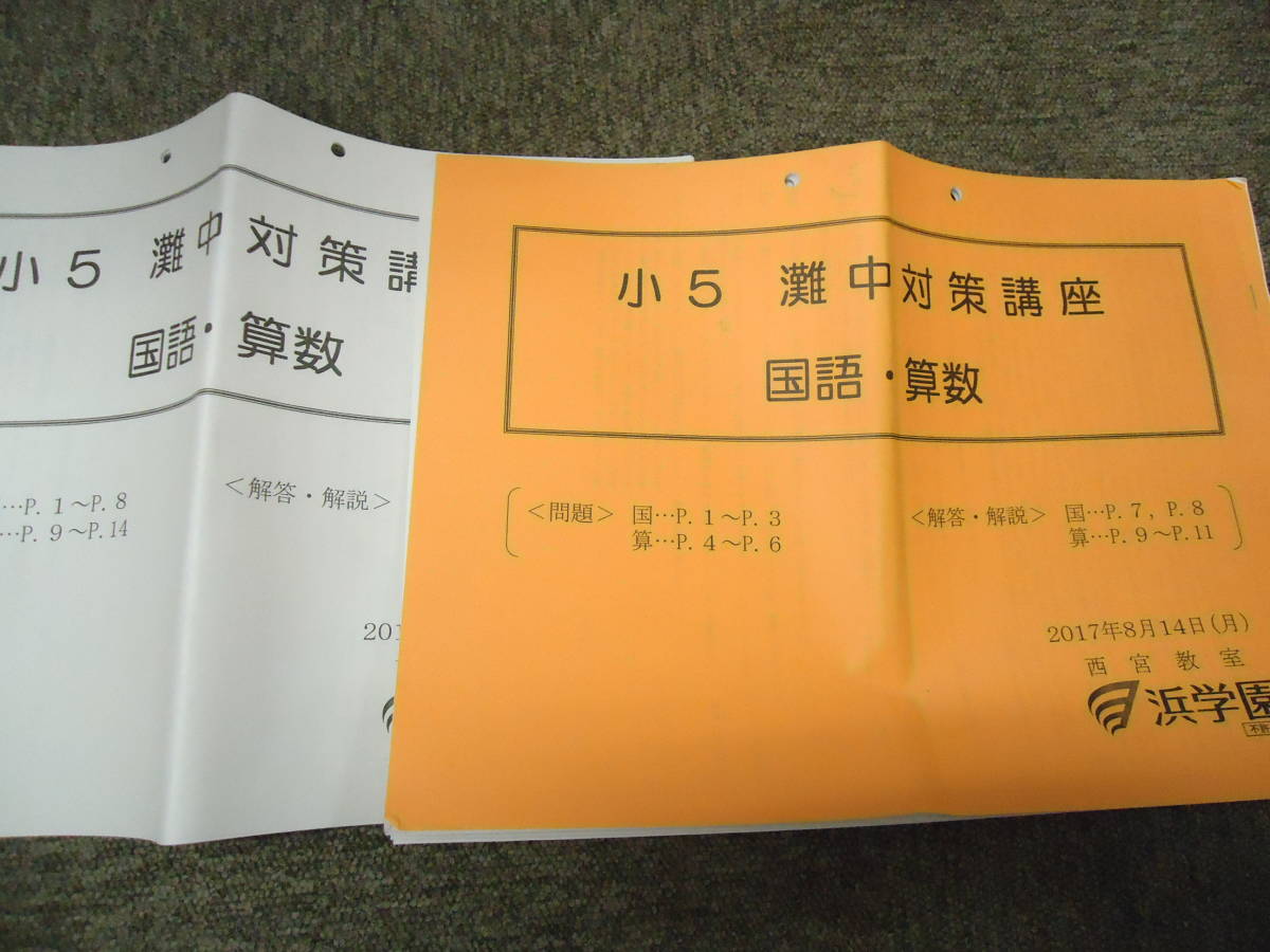 浜学園 小5/5年 灘中対策講座 国・算 2017年8月14日 実施 2017年度版-