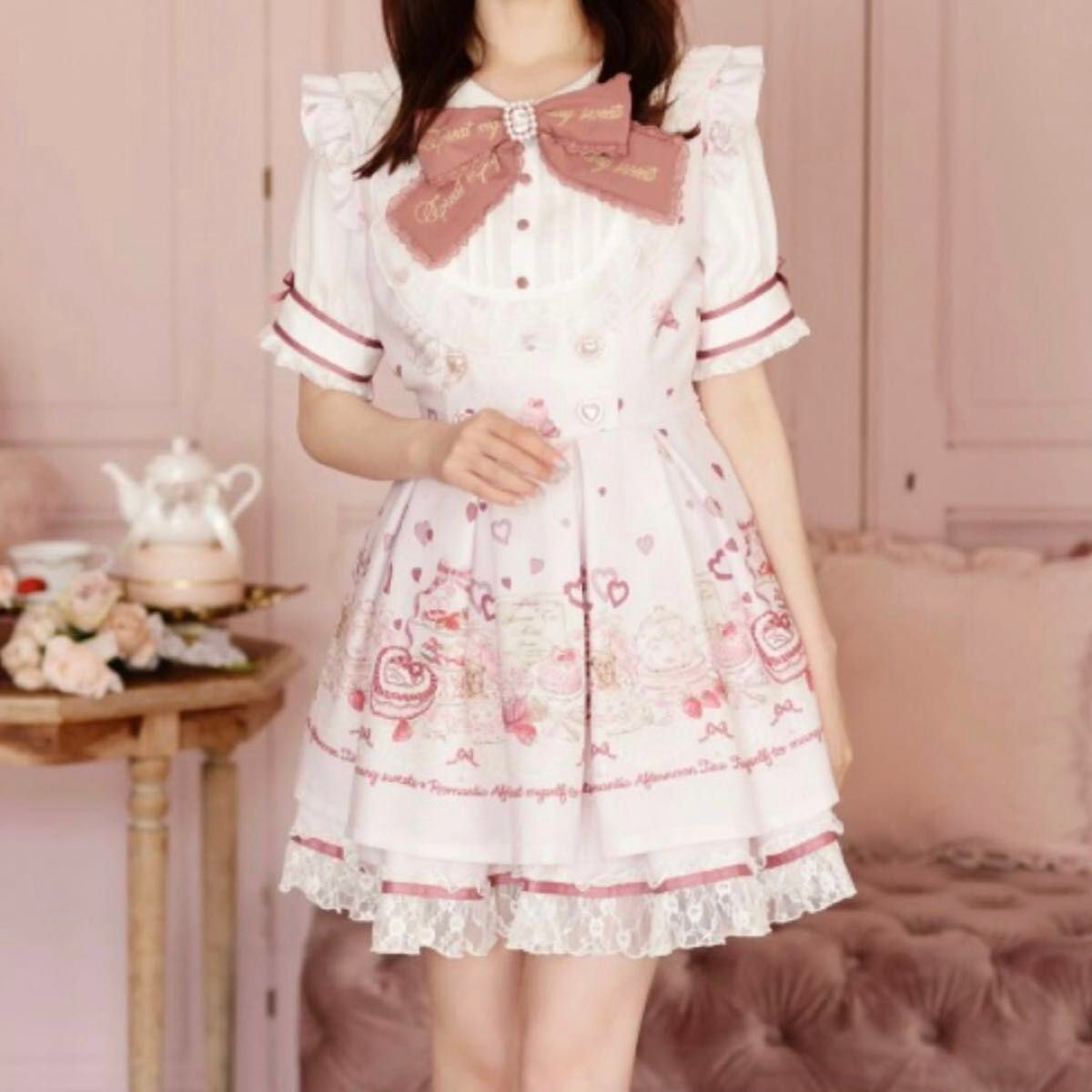 LIZLISA リズリサ Many Hearts Afternoontea柄セットアップ LIZLISA リズリサ Many Hearts Afternoontea柄セットアップ