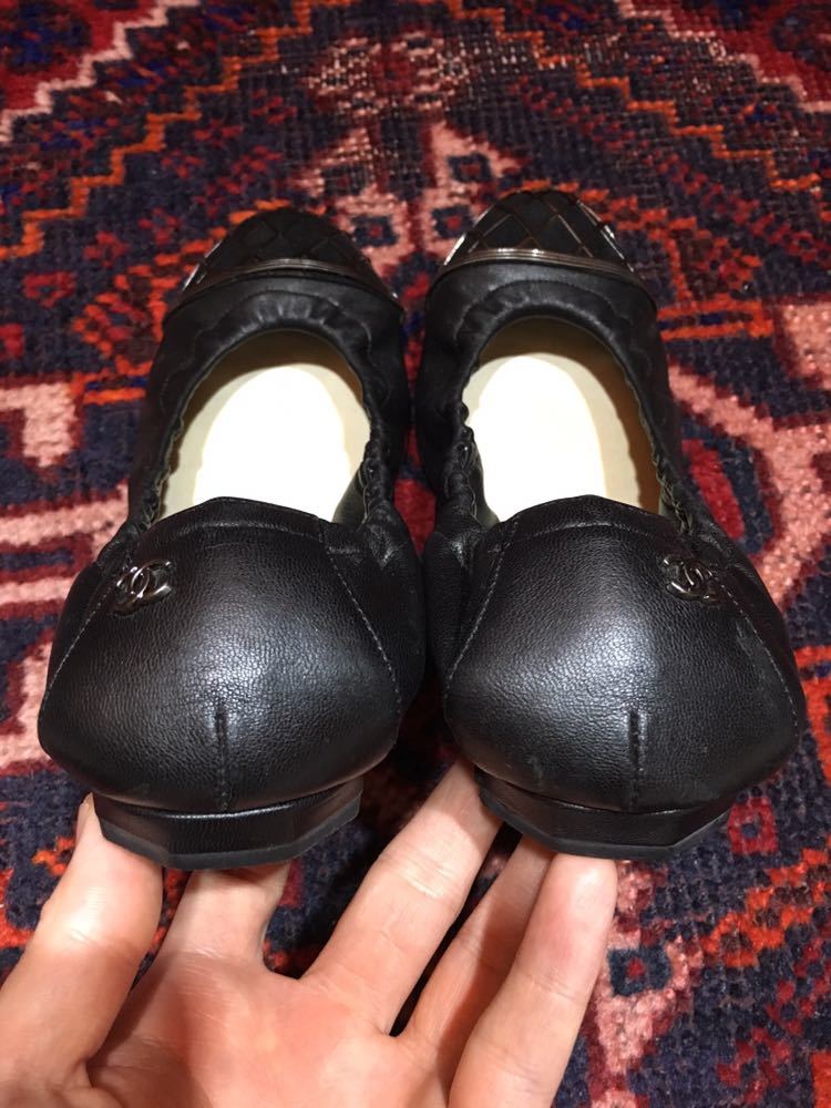 CHANEL COCO MARC LEATHER BALLET SHOES PETANKO PUMPS MADE IN ITALY/シャネルココマークレザーバレエシューズペタンコパンプス②_画像7