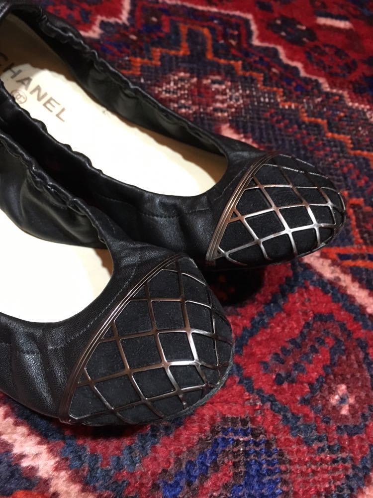 CHANEL COCO MARC LEATHER BALLET SHOES PETANKO PUMPS MADE IN ITALY/シャネルココマークレザーバレエシューズペタンコパンプス②_画像2