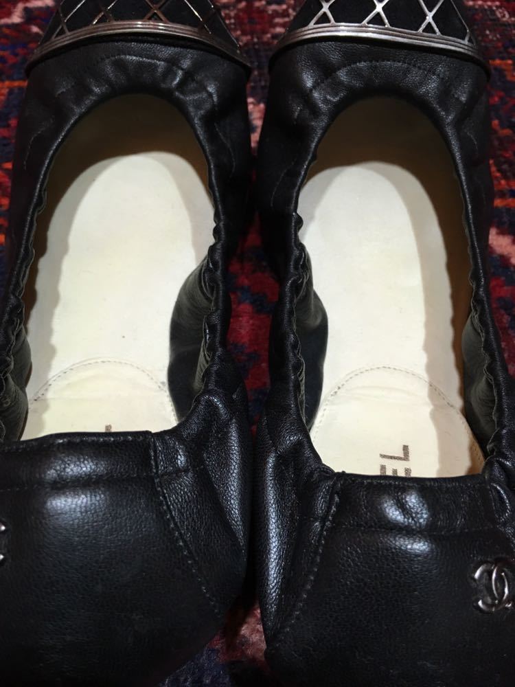 CHANEL COCO MARC LEATHER BALLET SHOES PETANKO PUMPS MADE IN ITALY/シャネルココマークレザーバレエシューズペタンコパンプス②_画像8