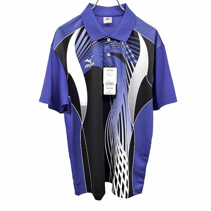 ミズノ 【新品】MIZUNO ポロシャツ 吸汗速乾 ポケット無し 半袖 裾にスリット無し ポリ100% O XL LL ブルー 青×黒×グレー×白 メンズ