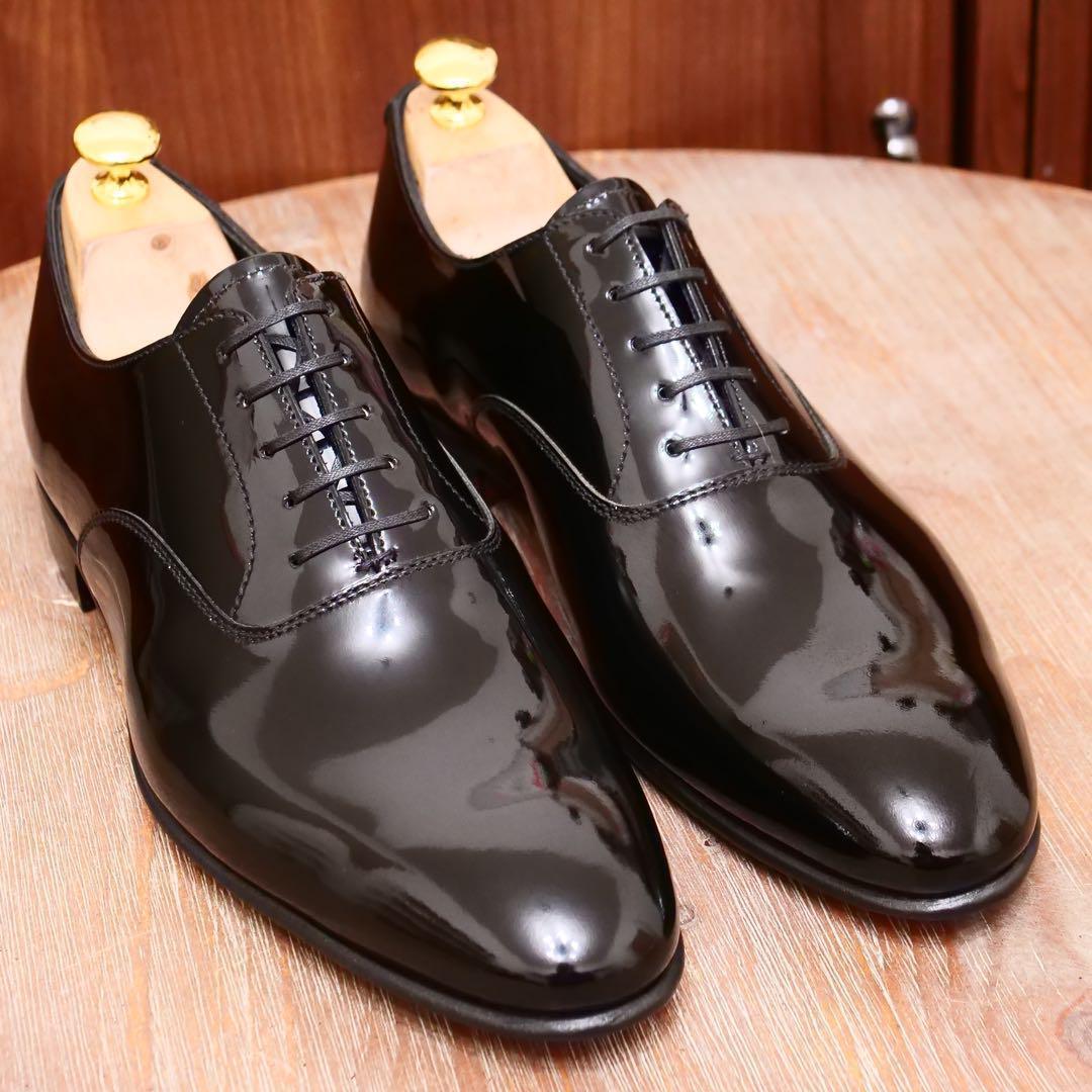 新品同様【CROCKETT&JONES】クロケットアンドジョーンズ CHEAM パテントシューズ ブラック 新郎 メンズ 革靴 ブライダル