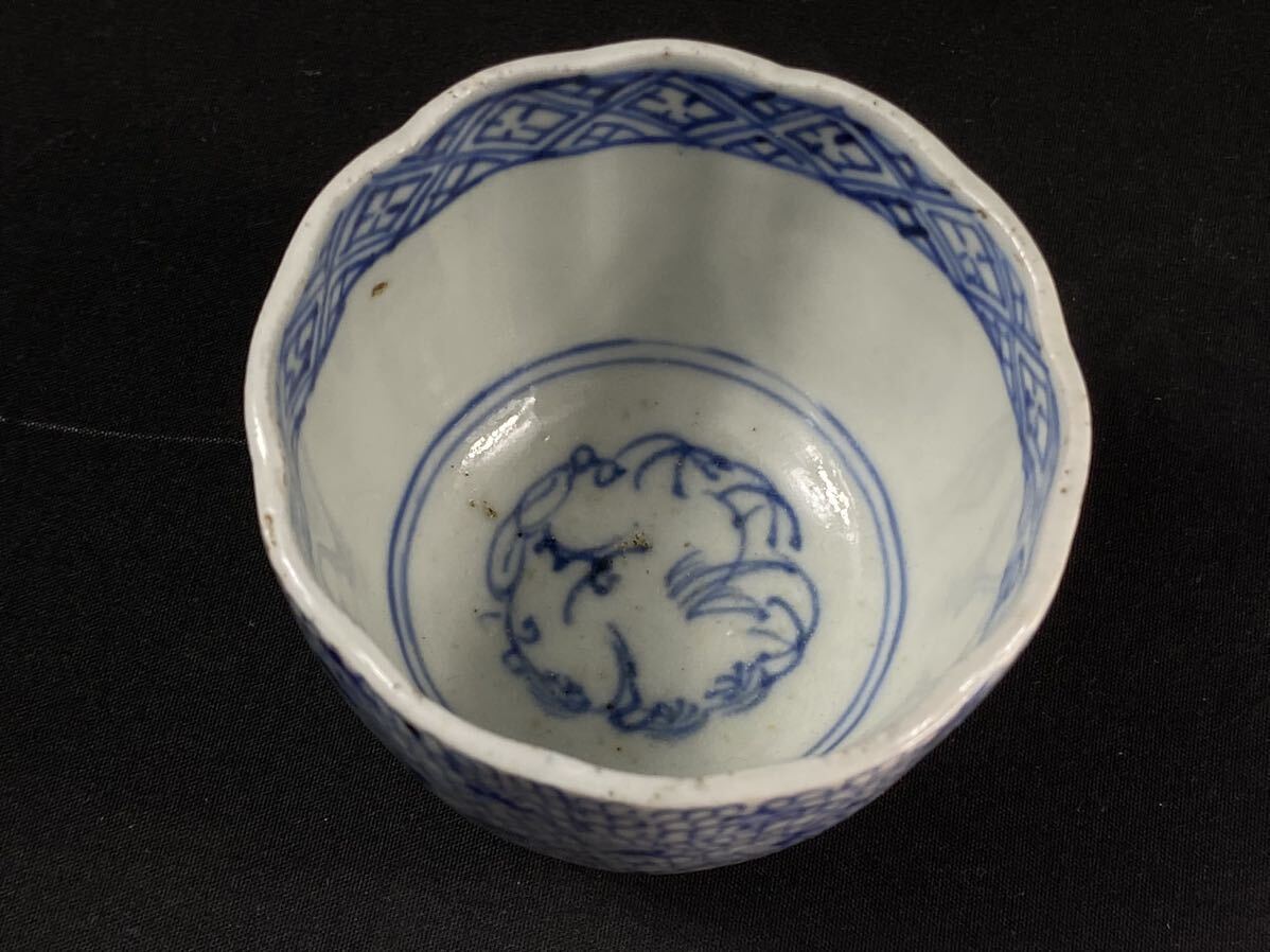 福蔵 古伊万里 蕎麦猪口 2客 染付 松竹梅 微塵蛸唐草市松紋 成化 福蔵 古伊万里 蕎麦猪口 2客 染付 松竹梅 微塵蛸唐草市松紋 成化