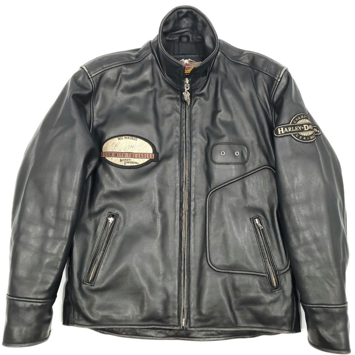 肉厚牛革 HARLEY-DAVIDSON レザーライダースジャケット黒メンズL 肉厚牛革 HARLEY-DAVIDSON レザーライダースジャケット黒メンズL
