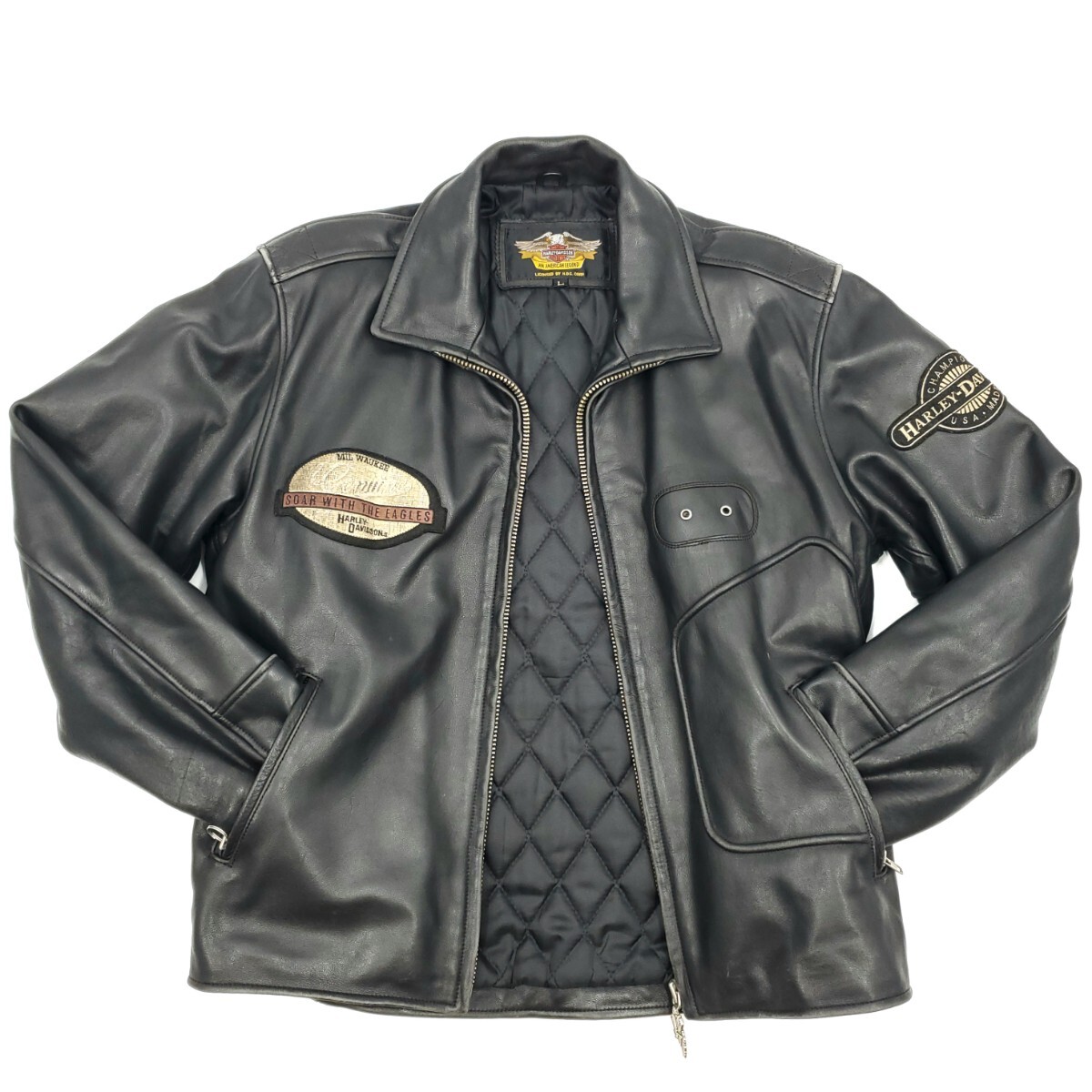 肉厚牛革 HARLEY-DAVIDSON レザーライダースジャケット黒メンズL 肉厚牛革 HARLEY-DAVIDSON レザーライダースジャケット黒メンズL