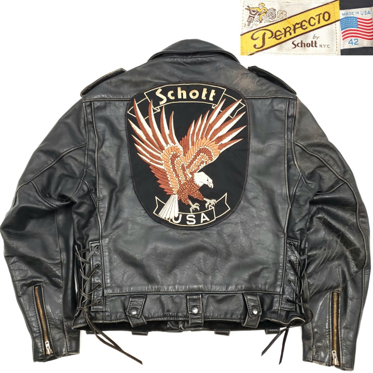 廃番#119 Schott 42レザーライダースジャケット黒メンズXL本革 廃番#119 Schott 42レザーライダースジャケット黒メンズXL本革