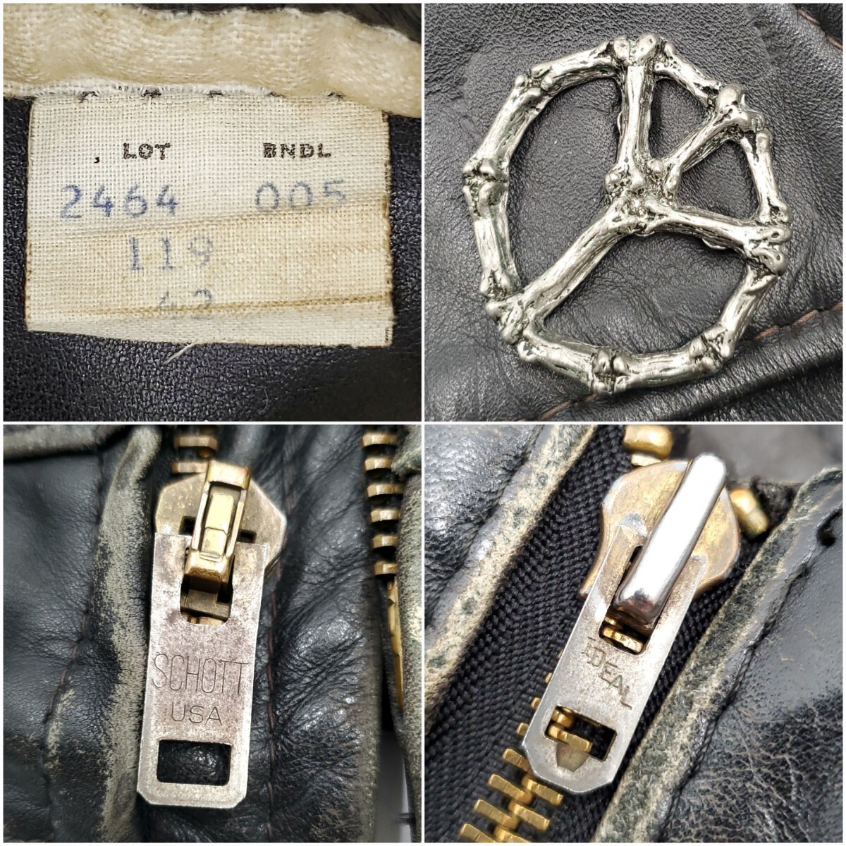 廃番#119 Schott 42レザーライダースジャケット黒メンズXL本革 廃番#119 Schott 42レザーライダースジャケット黒メンズXL本革