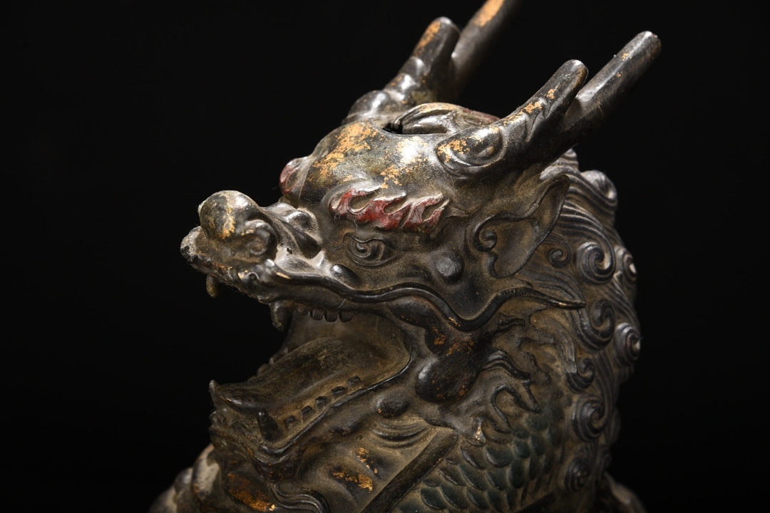 旧蔵 明 宣德年製 銅泥金 彩繪 麒麟 熏香爐 香道具 極細工 稀少珍品 中国古美術 古美味 L0817