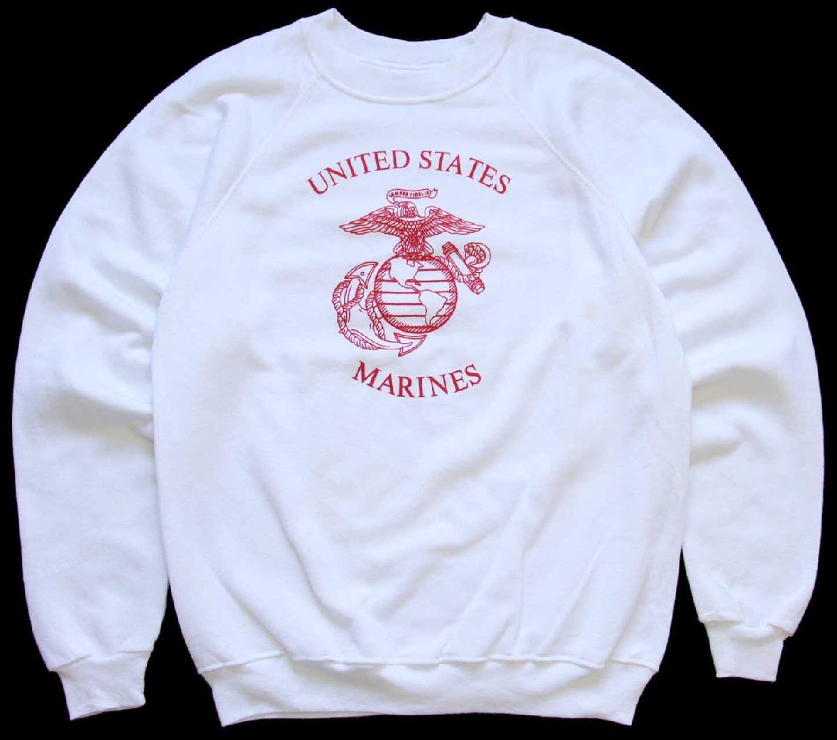 ★80s Hanes UNITED STATES MARINES USMC ロゴ スウェット 白 L★オールド ビンテージ ミリタリー 米軍 ホワイト ラグランスリーブ