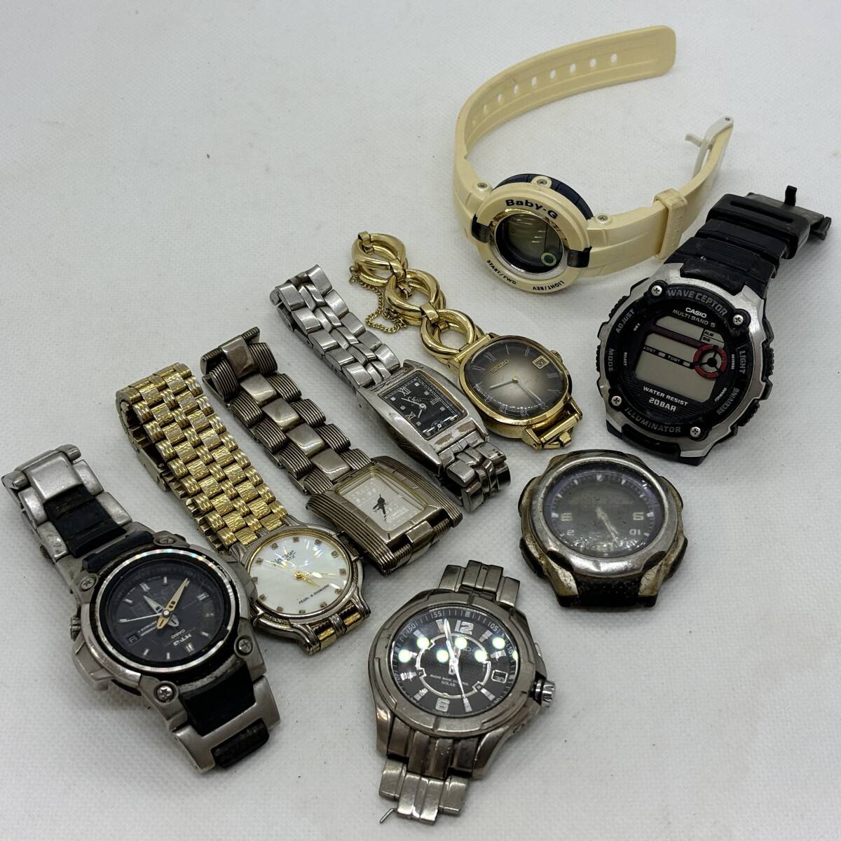 #13337 時計 まとめ 9本 CASIO SEIKO klaeuse GUESS Baby-G カシオ セイコー クオーツ 腕時計 メンズ レディース ゴールド シルバー