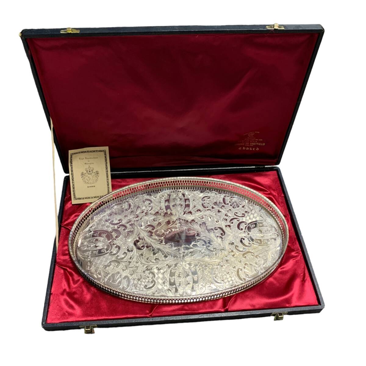 ◆中古品◆シルバプレート トレイ 銀食器 洋食器 Viners of Sheffield シェフィールド シルバープレート ギャラリー オーバル kyQ10652N