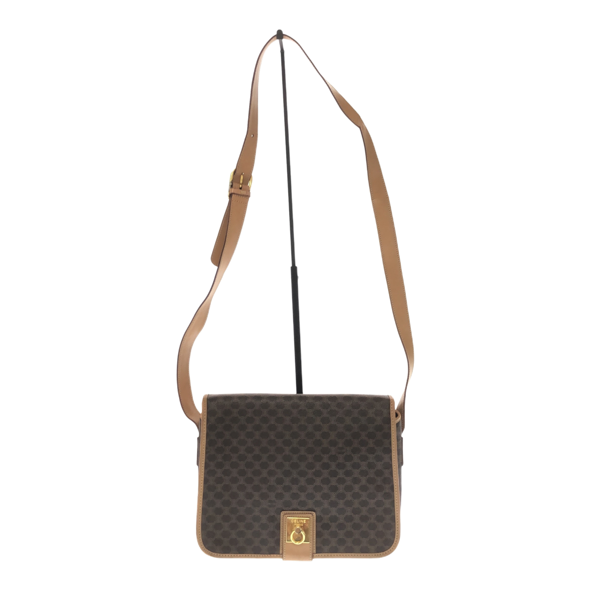 ◆中古品◆ セリーヌ CELINE マカダム ショルダーバッグ ブラウン レザー・PVC レディース M14 made in ITALY V60659NSS