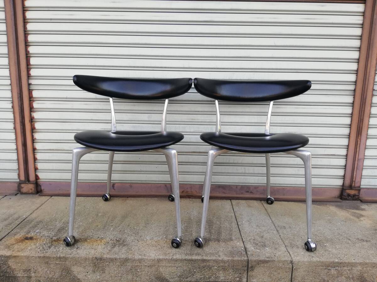 LINK CHAIR WITH CASTER 4LEGS / リンクチェア キャスター 4本脚 本革 アルミフレーム 2脚 ペア