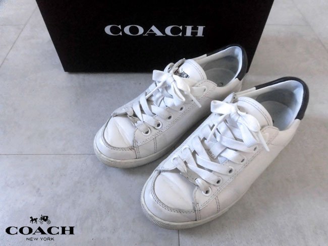 COACH コーチ FG1271 PORTER ポーター レザー スニーカー/22.5cm/シューズ/白 紺/レディース