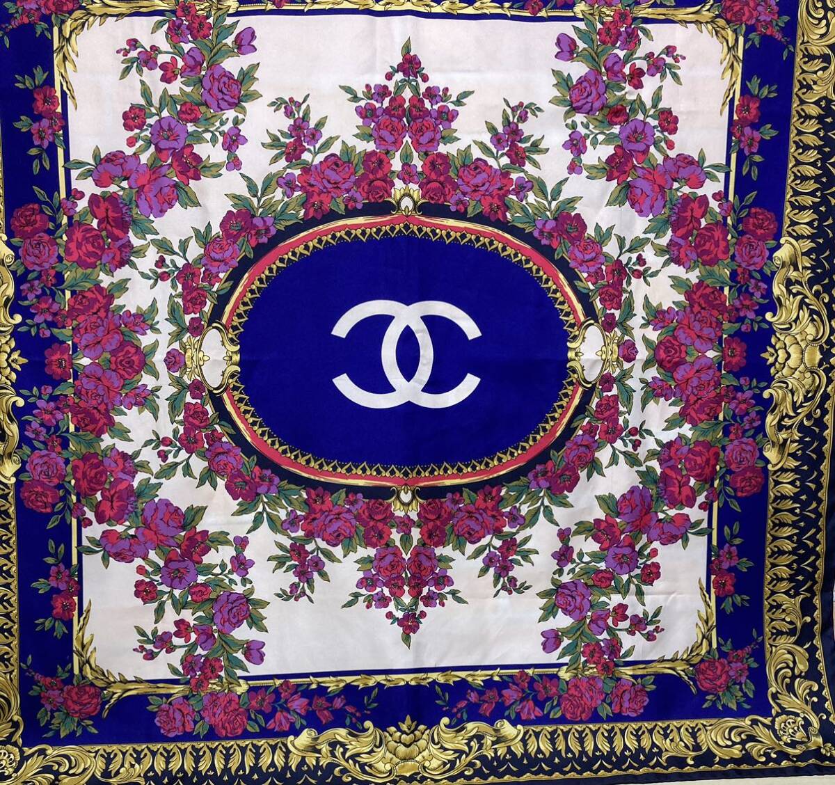 シャネル CHANEL シルク 大判 スカーフ ココマーク 花柄 良品 シャネル ココマーク フラワー 花柄 大判 シルク スカーフ