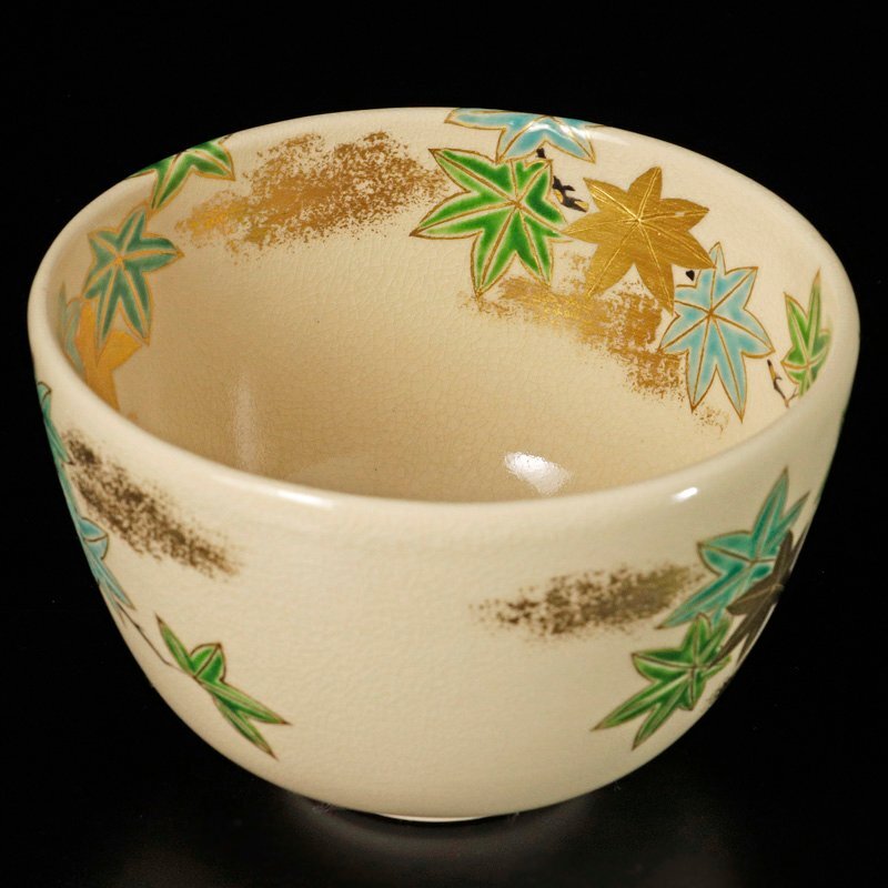 茶道具 通次阿山 色絵 青楓 茶碗 Yahoo!オークション - 【古美味】通次阿山造 色絵青楓茶碗
