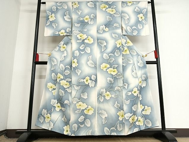 平和屋-こころ店■上質な小紋　枝花文　暈し染め　正絹　逸品　AAAI6897Bzg