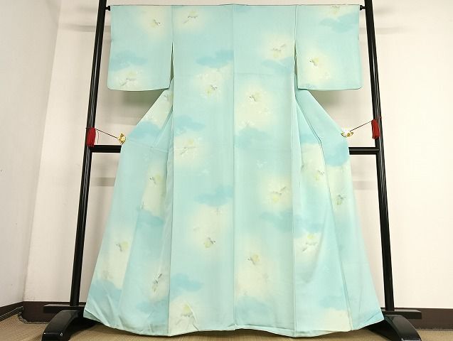 平和屋-こころ店■上質な小紋　流水花文　暈し染め　正絹　逸品　AAAJ0147Bzg