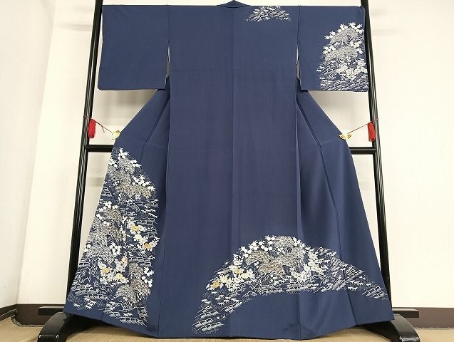 平和屋-こころ店■訪問着　刺繍　風景草花文　金糸　正絹　逸品　AAAJ0103Bzg