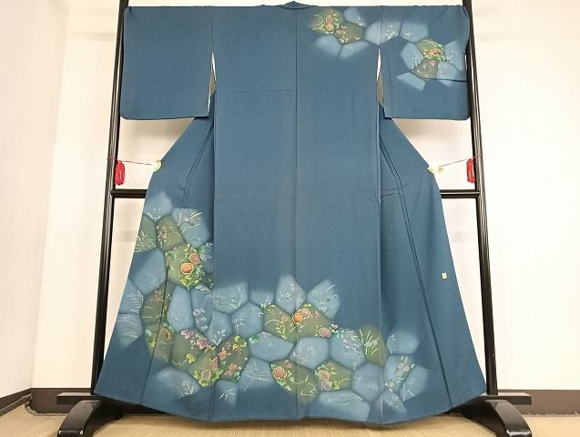 平和屋-こころ店■訪問着　作家物　刺繍　草花文　暈し染め　正絹　逸品　AAAJ5110Bzg