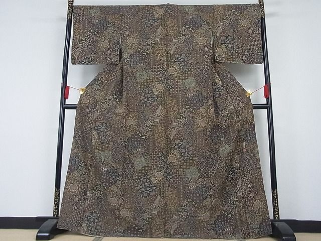 平和屋-こころ店■二代目更甚　江戸更紗　小紋　人物風景草花文　正絹　逸品　未使用　AAAH6642Agk