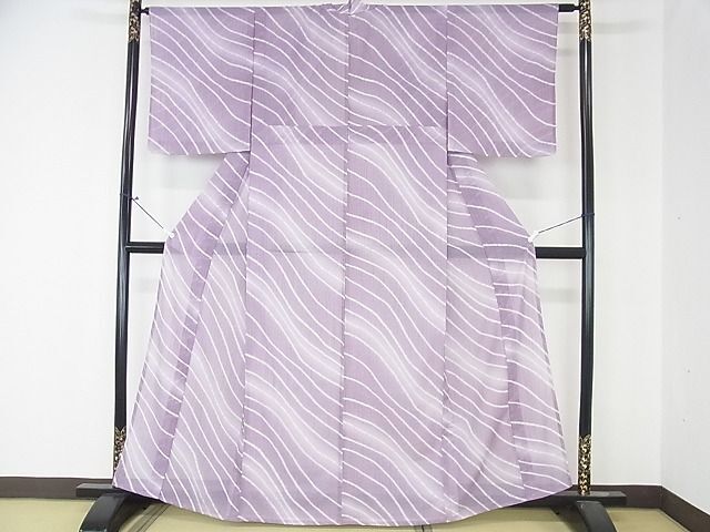 平和屋2■夏物　小紋　よろけ縞　洗える着物　未使用　DAAF7803op