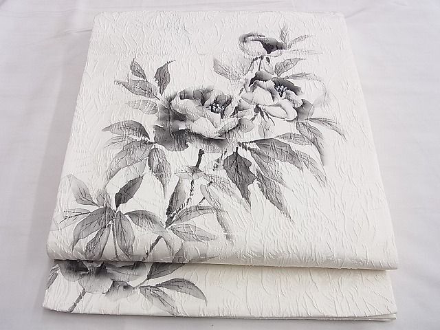 平和屋野田店◎六通太鼓柄袋帯　手描き　牡丹　逸品　BAAF6840ow