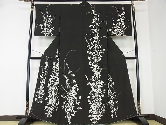 平和屋2■訪問着　ろうけつ染め　草花文　黒地　逸品　未使用　DAAE2765ps