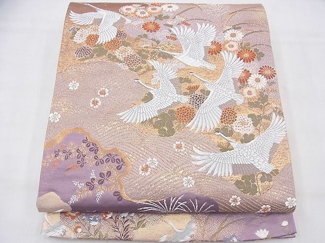 平和屋野田店◎六通柄袋帯　唐織　飛鶴道長花文　金糸　逸品　BAAG1216fk