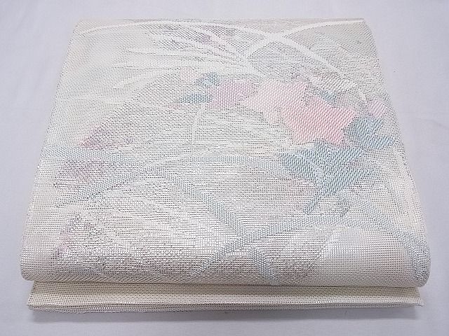 平和屋1■夏物　太鼓柄袋帯　地紙桔梗芝草文　銀糸　逸品　CAAF8501th