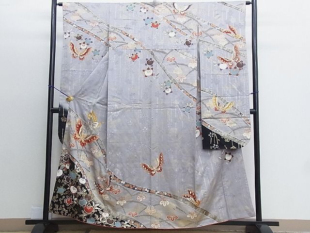 平和屋野田店■豪華振袖　駒刺繍　花蝶文　金彩　逸品　BAAH6511hj