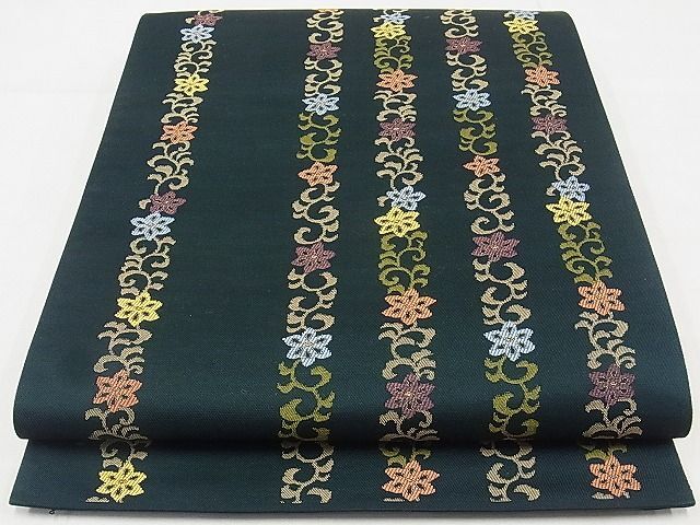 平和屋-こころ店◎六通柄袋帯　洋花間道　金糸　正絹　逸品　AAAJ5950Ajz