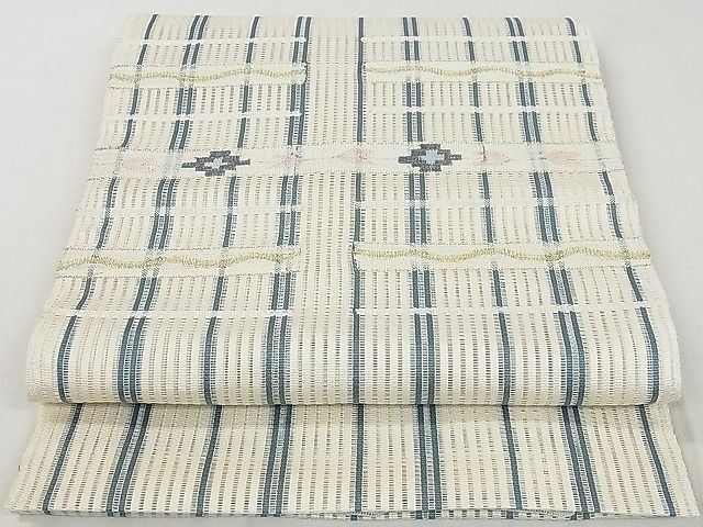 平和屋2■夏物　八寸名古屋帯　横段文　金銀糸　逸品　DAAG3483ea